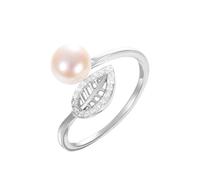 Ayoiow Simple Couple Rings Adjustable for Women, Leaf His and Her Promise Rings Ceramic 925 Sterling Silver with Pearl Silver Size Adjustable