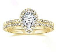 Ayoiow Simple Engagement Rings for Women Size 5, Halo 50th Wedding Anniversary Rings for Women Two-Band Set 925 Sterling Silver with Cubic-Zirconia Gold Size J 1/2