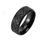 Ayoiow Simple Wedding Bands for Men, 8 mm Grid Sand Sparkle Wide Valentine Rings for Party Black, Stainless Steel Size L 1/2