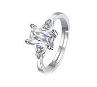 Ayoiow Simple Wedding Rings for Woman 9K White Gold, Elegant Hollow 4 Prong Rectangular Silver Lab Diamond Women's Promise Rings Gold for Her, Size U 1/2