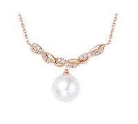 Ayoiow Sister Necklace for Women Twisted with 7.5mm Pearl Round 0.1ct Diamond, Gold Pendants for Women