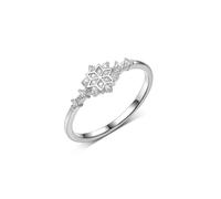 Ayoiow Snowflake 9K Gold Ring Promise Ring for Womens with 0.015ct Moissanite, Wedding Band for Her Sterling Silver, 9K White Gold | Size Q 1/2