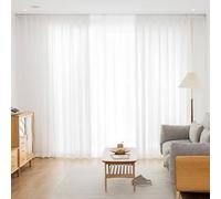 Ayoiow Solid Color Curtain for Kitchen Window Linen Yarn Bedroom, French Door Curtains Set of 2 for Living Room, White 34W x 84L inch (86 x 214 cm) Grommet