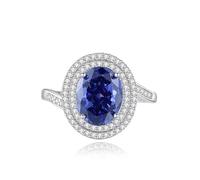 Ayoiow Solitaire 18 Karat Gold Wedding Bands for Womens with 3ct Tanzanite and Moissanite, Beautiful Rings for Women, 18K White Gold | Size J 1/2