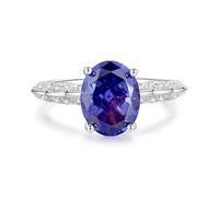 Ayoiow Solitaire Pear with Half Eternity 15 Year Anniversary Rings for Her with Tanzanite and Moissanite, Beautiful Woman Rings for Her, 18K White Gold | Size V 1/2