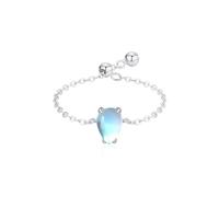 Ayoiow Solitaire Promise Ring for Your Girlfriend with Moonstone, Chain 9K White Gold Engagement Rings for Her, 9K White Gold | Size T 1/2