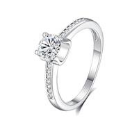 Ayoiow Solitaire Ring with Channel-Set Shank 9Kt Gold Ring Women with 0.5ct Moissanite, Women's Wedding Bands Vintage for Her, 9K White Gold | Size R 1/2