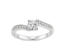 Ayoiow Solitaire Ring with Twisted Pavé Shank forever Ring for Women 18K White Gold with Moissanite, Wedding Band for Women Eternity, 18K White Gold | Size 6 L 1/2