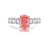 Ayoiow Solitaire with Half Pavé Shank Promise Ring for Your Girlfriend with Padparadscha and Moissanite, 9K White Gold Engagement Rings for Her, 9K White Gold | Size S 1/2