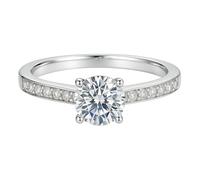 Ayoiow Solitaire with Pavé Shank 40th Anniversary Ring for Womens with Moissanite, Solid Platinum Promise Rings for Her, Pt950 | Size 8 P 1/2