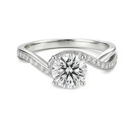 Ayoiow Solitaire with Twisted Pavé Shank Ring Engagement White Gold with Moissanite, 50th Anniversary Wedding Ring for Her, 14K White Gold | Size 6 L 1/2