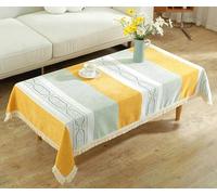 Ayoiow Square Yellow Beige Square Tablecloth Cloth 39 Inch Polyester Geometric Jacquard with Tassels Table Cloth for Kitchen