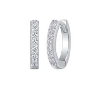 Ayoiow Stackable Earrings Gold for Women 1.5 mm White Moissanite, Simple 9K White Gold Earrings Hoops for Her, Simple Half Pave in Silver