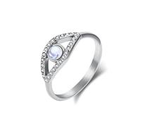 Ayoiow Stainless Rings for Women Wedding, Stainless Steal Couple Rings for Her Eye Shape with Moonstone and Cubic Zirconia Silver Size X 1/2