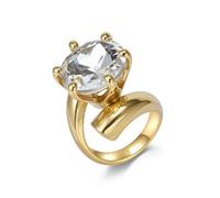 Ayoiow Stainless Solitaire Engagement Ring, Solitaire Stainless Steal Couple Rings for Her with Cubic-Zirconia Gold White Size L 1/2