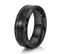 Ayoiow Stainless Steel Beautiful Rings for Wedding, 8 mm Rhombus Edge with Black Wire Inlay Couples Promise Rings Black, Size L 1/2