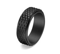 Ayoiow Stainless Steel Black Wedding Band for Men, 8 mm Triangle Grid Polished Wide Minimalist Rings, Size R 1/2