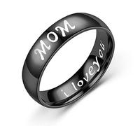 Ayoiow Stainless Steel Couple Promise Rings for Him and Her 6MM Polished Ring with MOM Black Womans Engagement Rings Cheap Size N 1/2