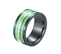 Ayoiow Stainless Steel Ring Sets for Men, Green Eternity Ring Bands Ring with Two Grooves Inlay with Enamel Size N 1/2