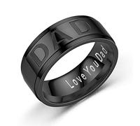 Ayoiow Stainless Steel Rings Biker 8MM DAD Love You Dad Black Mens Wedding Band Engraved Size L 1/2