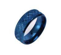 Ayoiow Stainless Steel Stainless Couple Rings, 8 mm Grid Sand Sparkle Wide Men Rings Blue, Size V 1/2
