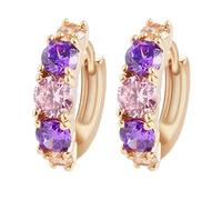 Ayoiow Statement Earrings Vacation 9K Yellow Gold for Women, Thick Multicolor Amethyst Pink Crystal Hoop Earrings for Her