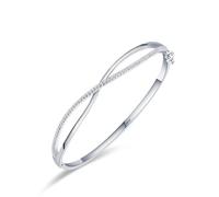 Ayoiow Sterling Silver Bangles for Women 925 Cubic Zirconia, Silver Crossing Channel Best Friend Friendship Bracelets for Girlfriend Wife Her, Suitable for Birthday