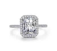 Ayoiow Sterling Silver Promise Rings for Her 925 Cubic Zirconia, Silver Rectangular Halo CZ Engagement Ring for Girlfriend Wife Her, Size L 1/2, Suitable for Birthday