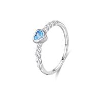 Ayoiow Stone Rings Sterling Silver for Women 925 with Cubic Zirconia, Silver Twisted Ring with Heart-Shaped Zircon Promise Rings for Women Size N 1/2, Suitable for Anniversary