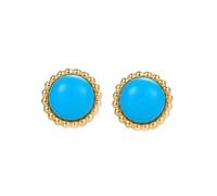 Ayoiow Stud Earring 18K Gold Flower wit Round Turquoise, Stud Earring Backs for Her