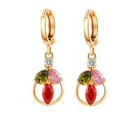 Ayoiow Summer Earrings Elegant 14K Yellow Gold for Women, Retro Flower Multicolor Ruby Garnet Pink Crystal and Moissanite Dangle Earrings for Her