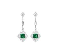 Ayoiow Summer Earrings for Women Trendy 18K White Gold with 1.10ct Lab Created Emerald, Earrings Dangle Small for Women