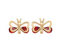 Ayoiow Summer Earrings Overnight 9K Yellow Gold for Women, Butterfly Red Lab Ruby Stud Earrings for Her