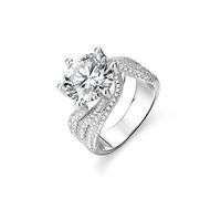 Ayoiow Three Line 18K Gold Ring for Womens with 5ct Moissanite, Chunky Engagement Ring for Her, 18K White Gold | Size Q 1/2