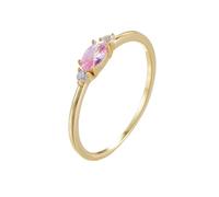 Ayoiow Three-Stone Vintage Wedding Band Yellow Gold for Womens with 1ct Created Pink Sapphire and Moissanite, Rings Mothers, 9K Yellow Gold | Size I 1/2