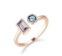 Ayoiow Toi Et Moi 25th Wedding Anniversary Rings for Women with Amethyst and Topaz, Open Adjustable 14K Gold Wedding Rings for Women, 14K Rose Gold | Size 5.5 K 1/2