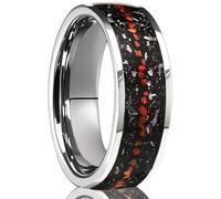 Ayoiow Tungsten Promise Rings for Him, Forged and Red Opal Inlay Engagement Bands for Men Unique Steel No Gemstone Silver Black Size X 1/2