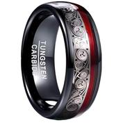 Ayoiow Tungsten Rings for Men, Dome Celtic with Striped Grooves Engagement Bands for Him Steel No Gemstone Red Size R 1/2