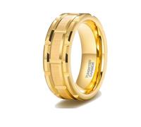Ayoiow Tungsten Wedding Band for Couples, Brushed & Polished Groove Unique Engagement Rings for Men Real Steel No Gemstone Gold Size U 1/2 U 1/2