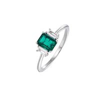 Ayoiow Unique Anniversary Rings for Women 14K White Gold Simple 4 Prong Rectangular Lab Emerald 0.7ct with Moissanite, 40Th Anniversary Ring for Girlfriend Size Q 1/2