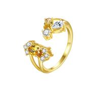 Ayoiow Unique Engagement Rings for Women Real Yellow Gold with Citrine Moissanite, Open Oval 14K Gold Vintage Rings for Women, Size M 1/2