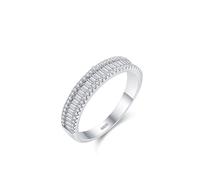 Ayoiow Unique Wedding Band for Women 925 Sterling Silver Cubic Zirconia, Silver Geometric Arrangement with Zircon CZ Engagement Rings for Women Vintage, Size J 1/2, Suitable for Birthday