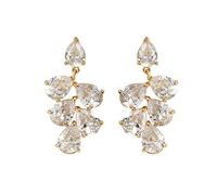 Ayoiow Vacation Earrings Bright 14K Yellow Gold for Women, Leaf Pear Shape White Moissanite Dangle Earrings for Her