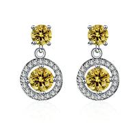Ayoiow Vacation Earrings Dangle 14K White Gold with Citrine and Diamond for Women, Simple Classic Yellow Dangle Earrings for Her