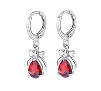 Ayoiow Vacation Earrings for Women 14K White Gold for Women, Bowknot Red Lab Ruby Dangle Earrings for Her