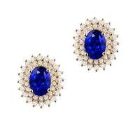 Ayoiow Vacation Earrings for Women 3ct Created Sapphire and Diamond, 9K Yellow Gold with 3ct Created Sapphire Statement Earrings for Women