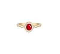 Ayoiow Vintage Wedding Band Yellow Gold 9K 4 Claws Oval with 0.45ct Ruby and Diamond, Engagement Ring Beautiful for Women Size I 1/2