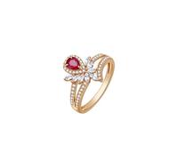 Ayoiow Wedding and Engagement Rings 9K Rose Gold Water Drop with 0.4ct Ruby and Diamond, Valentine Rings for Girlfriend Size P 1/2