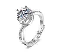 Ayoiow Wedding Anniversary Ring for Wife 9K White Gold with Lab Diamond, Twisted Flower 4 Prong Silver Womens Promise Rings for Her, Size R 1/2