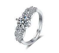 Ayoiow Wedding Anniversary Rings for Women 9K White Gold with Lab Diamond, Angel Wings Silver Women Promise Silver Rings for Her, Size L 1/2